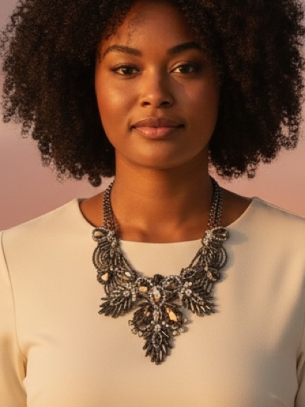 Statement Crystal Bib Necklace in Gunmetal and Clear